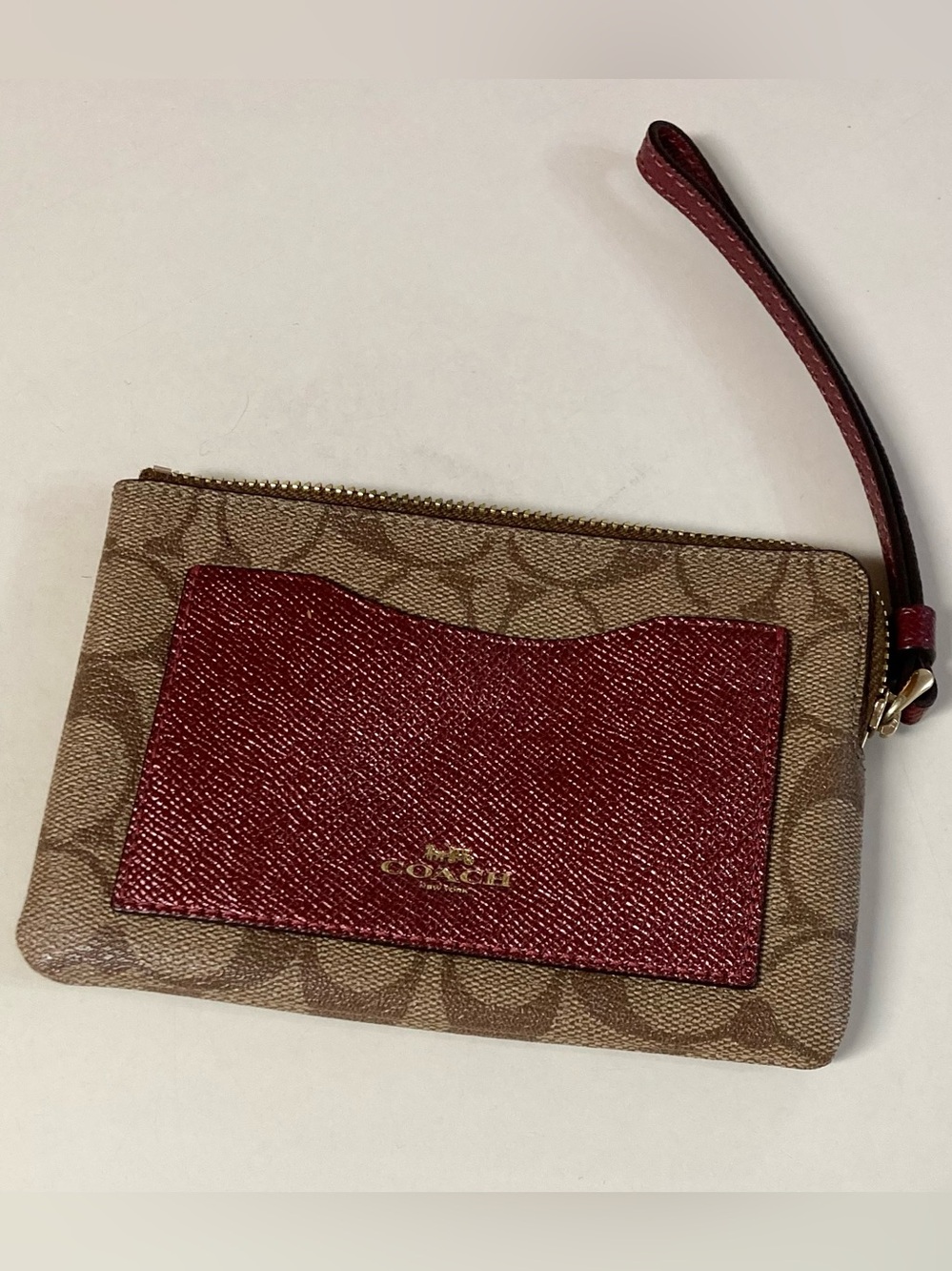 Coach Signature Canvas Burgundy Wristlet